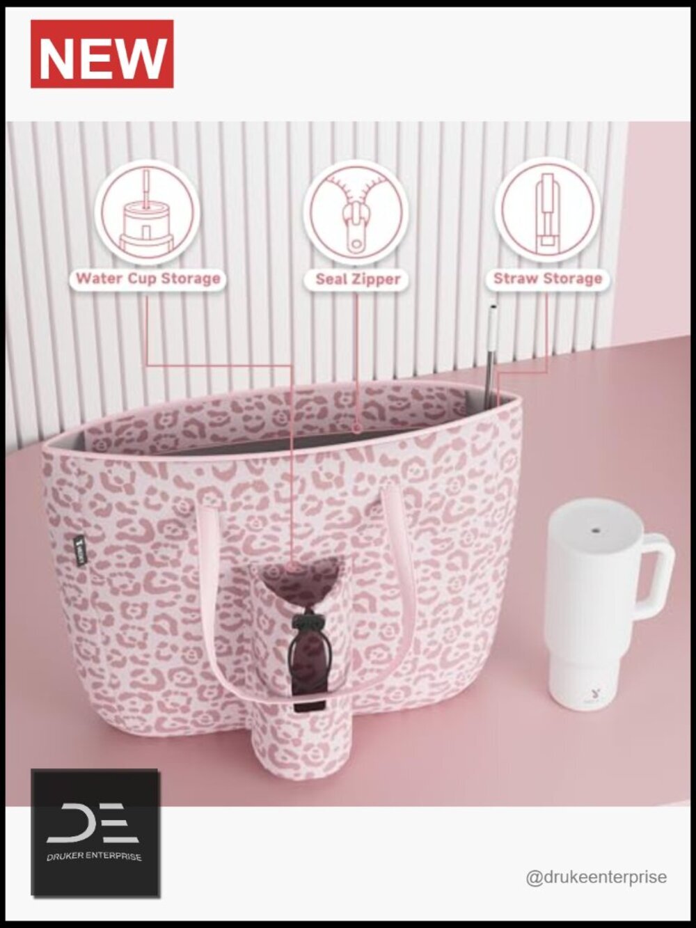 Utility Tote Bag with Zipper for 40 oz Tumbler - Picture 5 of 7